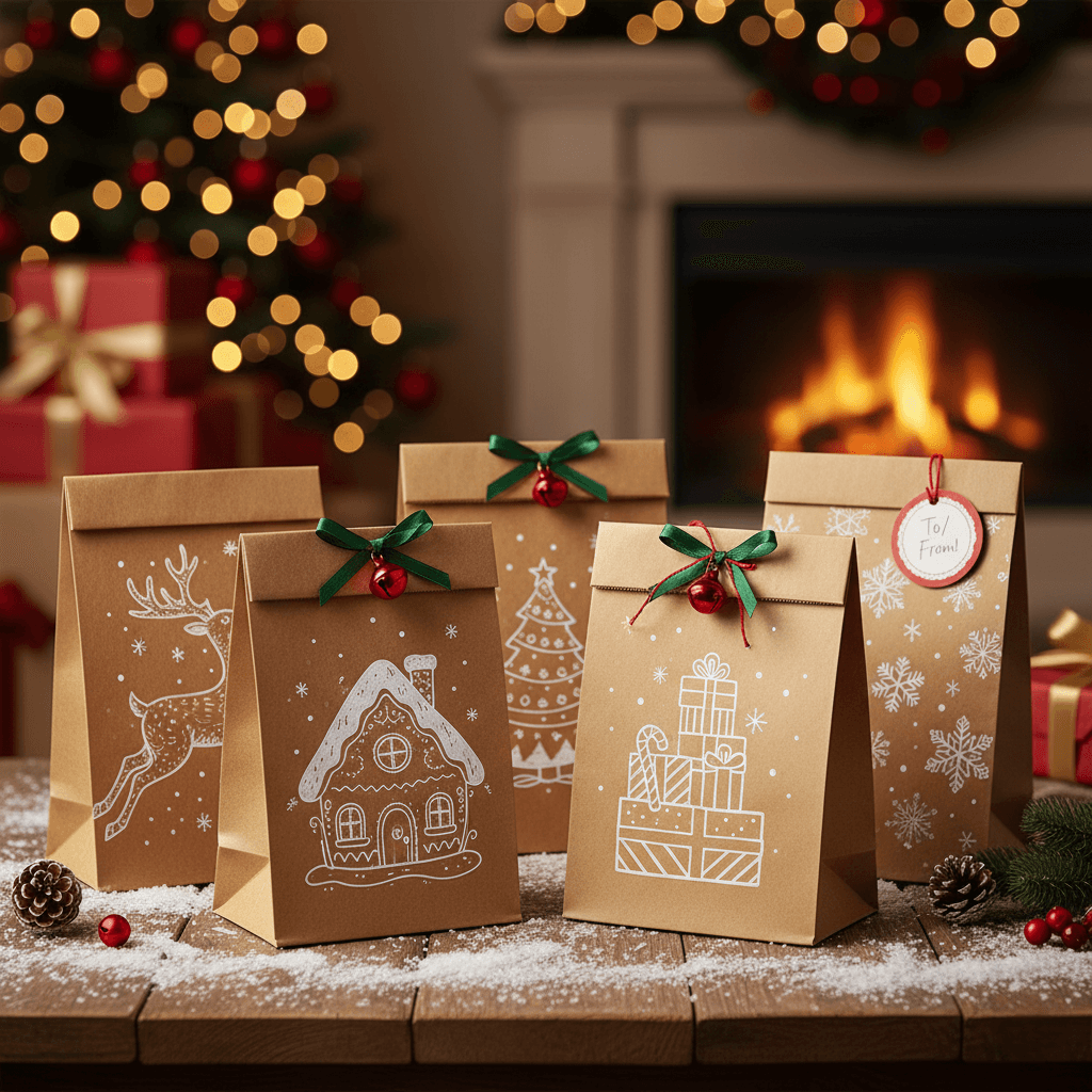Крафт пакеты на новый год и бумажные пакеты новогодние