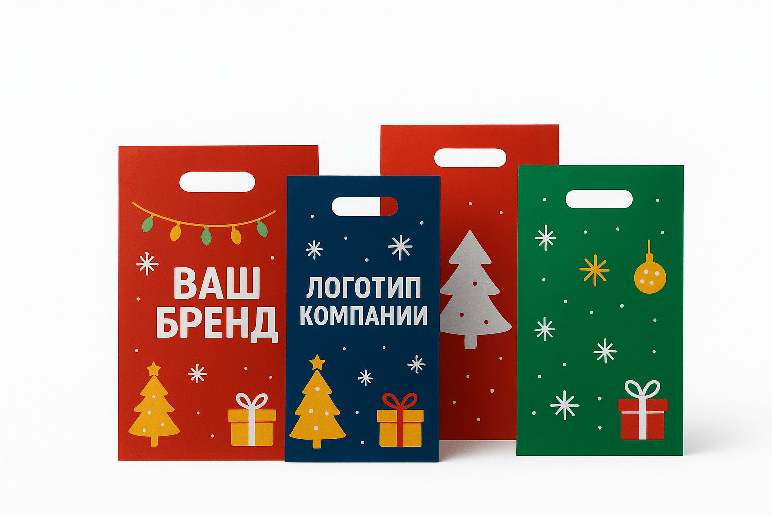 Пакеты с вырубными ручками цветные от производителя для нового года